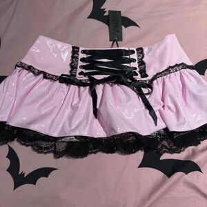 Dolls kill NWT pink black vinyl skirt